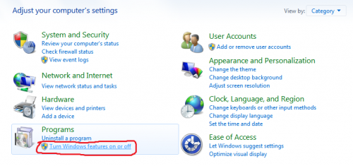 Klicken Sie auf " Windows-Funktionen ein-oder ausschalten"
