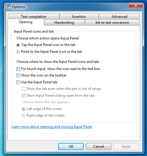 Screenshot des Dialogfelds Tablet PC Input Panel