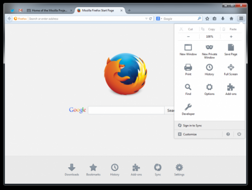Menüsymbol im neuen Firefox